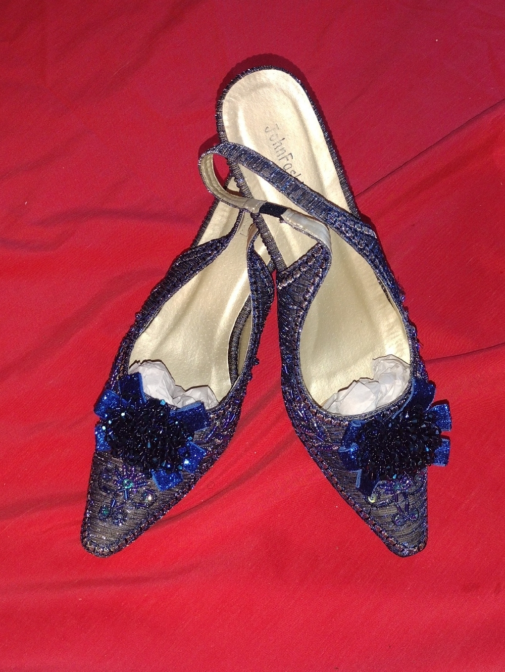 John Fashion Navy Blue Embellished Slingback Mules